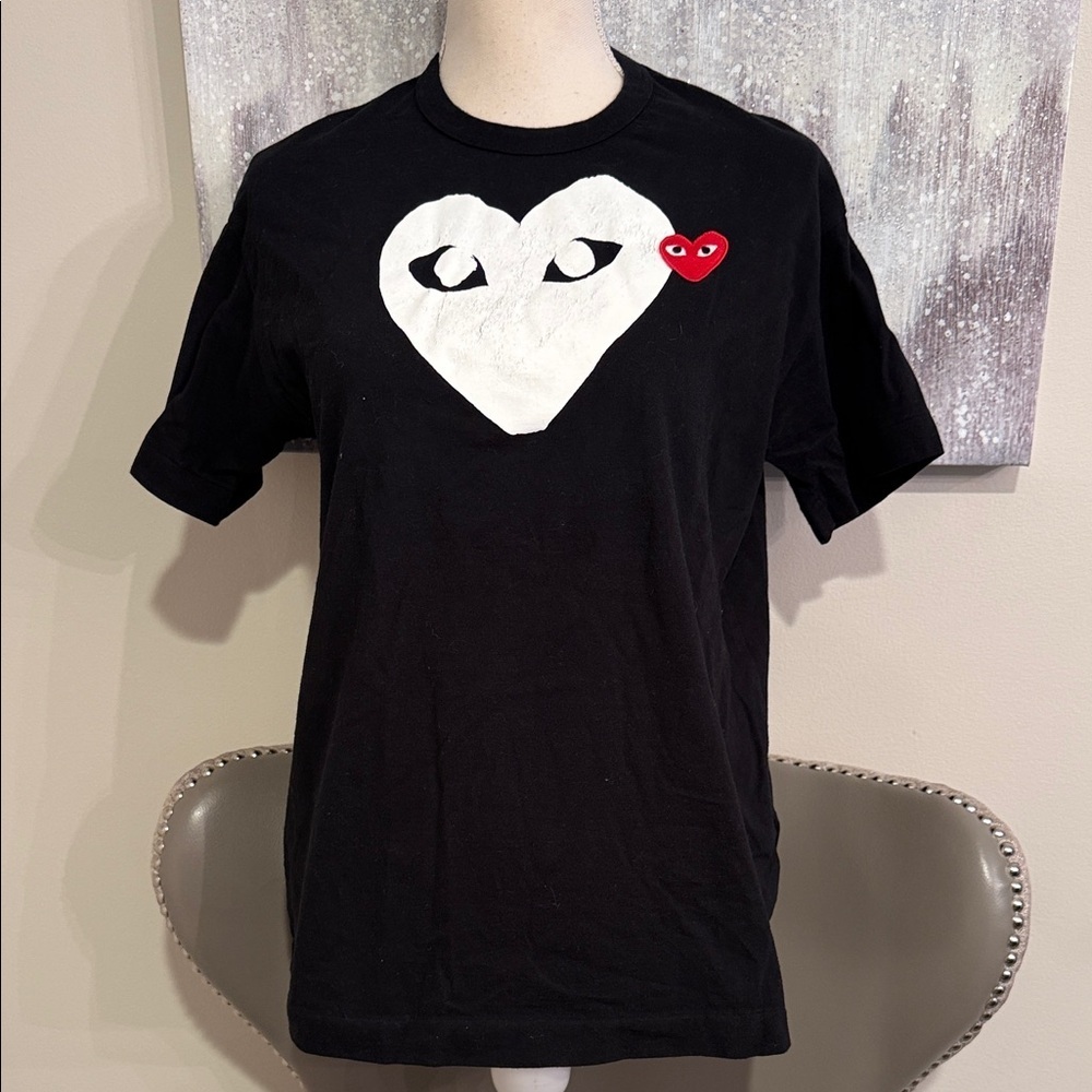 Comme des Garçons Play double heart logo in black with white and red hearts